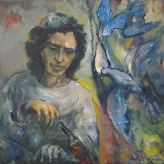 Играющий с птицами. Холст, масло.